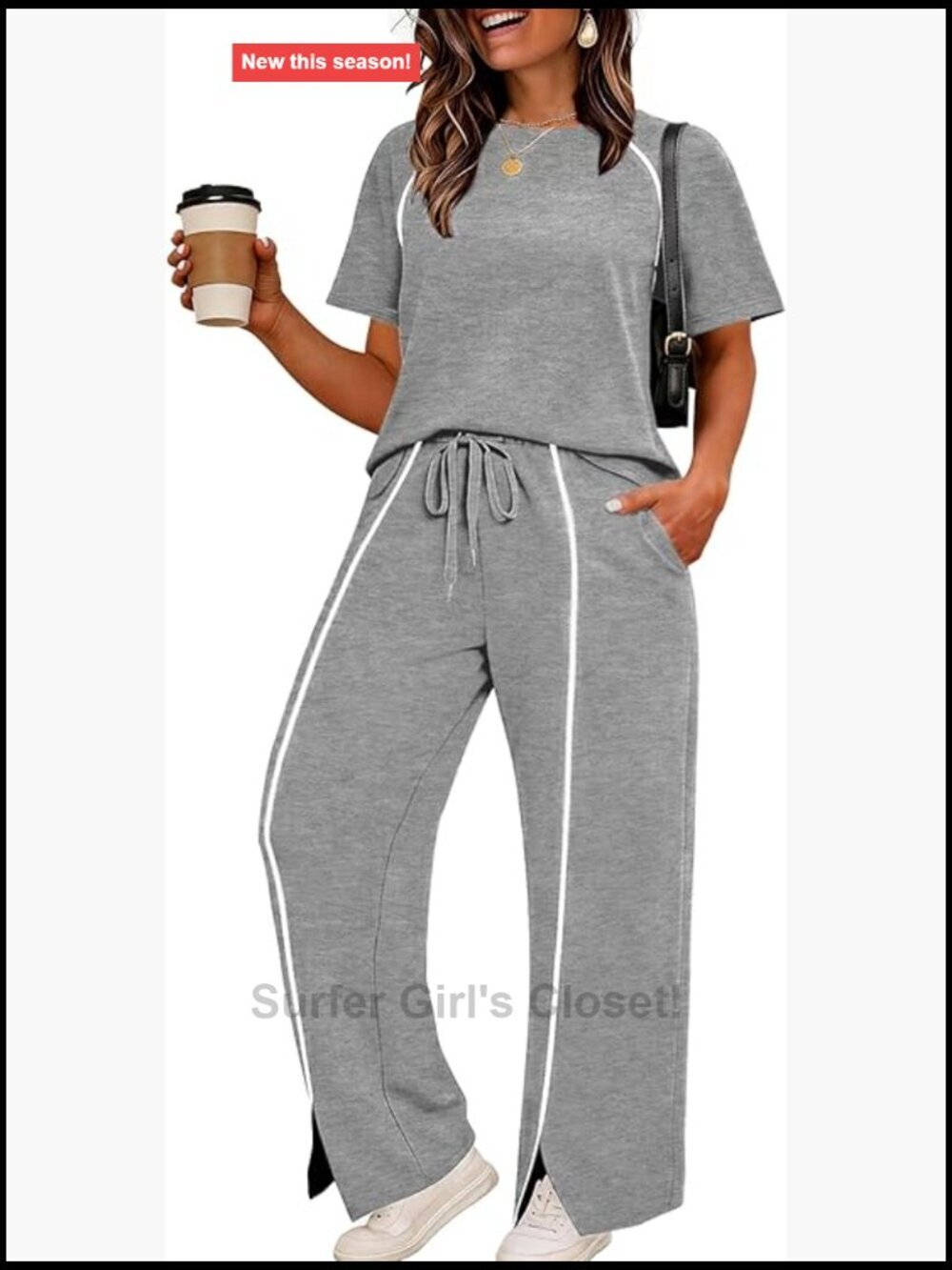 Plus Size 2 Piece Lounge Set Short Sleeve Top Wide Leg Pants with Pockets